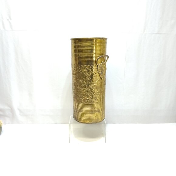 Umbrella Cane Brass Stand Grape Handle Detail Hand Hammered Reverse Floral Vinta - Picture 4 of 9